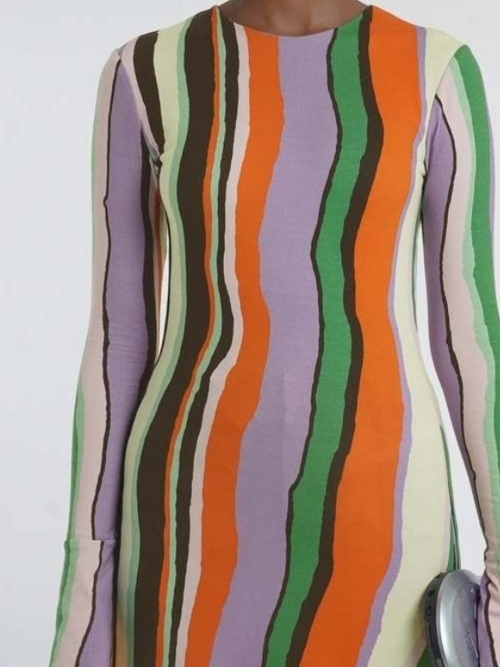 Fashion Nova Women's Sydney Colorblock Knit Dress in Green, Lavender & Orange 2X